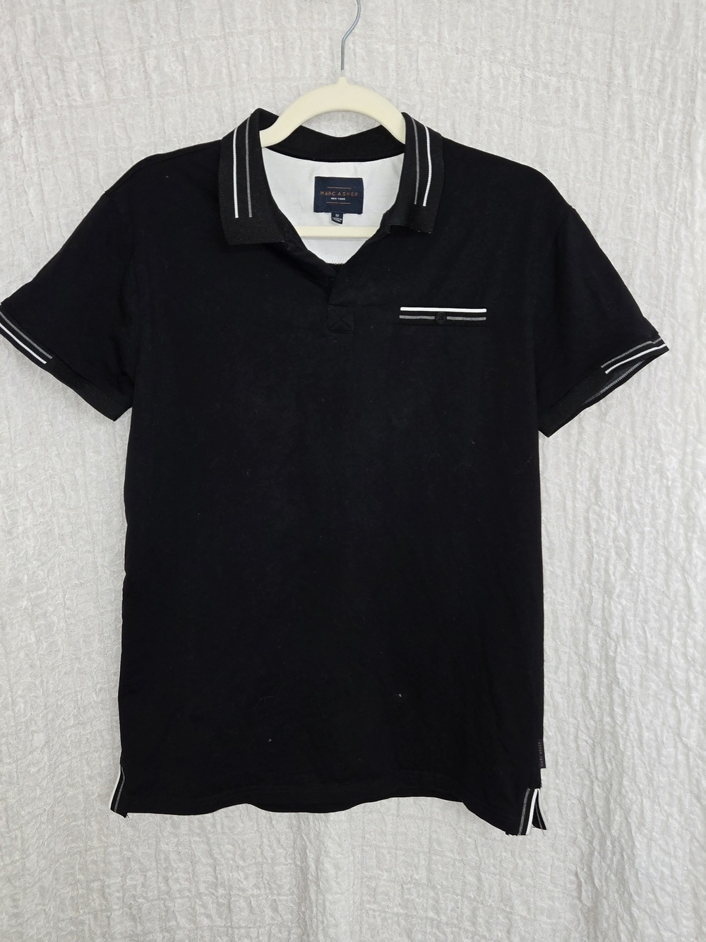 Marc Asher New York Size Medium Black‎ Polo with White Stripe Details